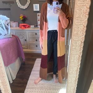 Full length color block cardigan
